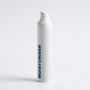 Just Moisturiser 50 ml white pump bottle with navy lettering